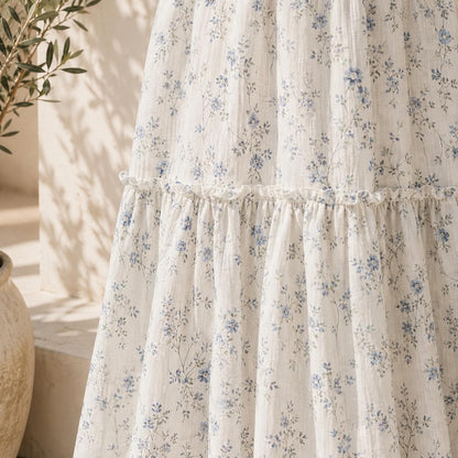 Delicate Blue Floral Maxi Skirt, Ivory Ditsy Wildflower Design