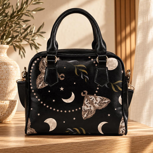 Moon Moth Handbag, Gothic Top Handle Purse, Witchy Crossbody Bag