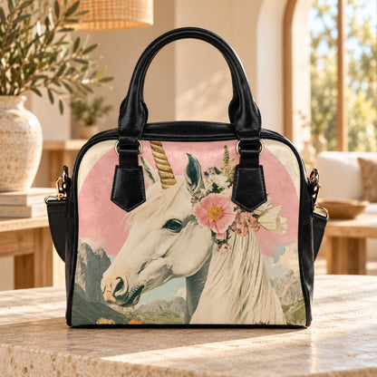 Whimsical Unicorn Satchel: Floral Fantasy Handbag (Vegan Leather)