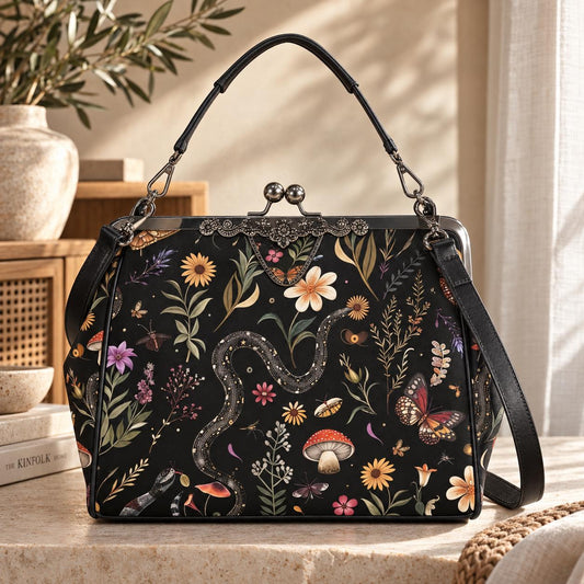 Snake Kiss Lock Bag, Dark Cottagecore Doctor Purse, Woodland Frame Handbag