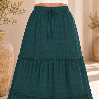 Tonal Damask Maxi Skirt, Forest Green Botanical Tiered Skirt