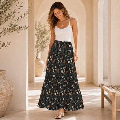 Daisy Maxi Skirt, Charcoal Tiered Wildflower Skirt