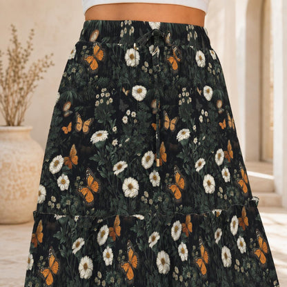 Daisy Maxi Skirt, Charcoal Tiered Wildflower Skirt