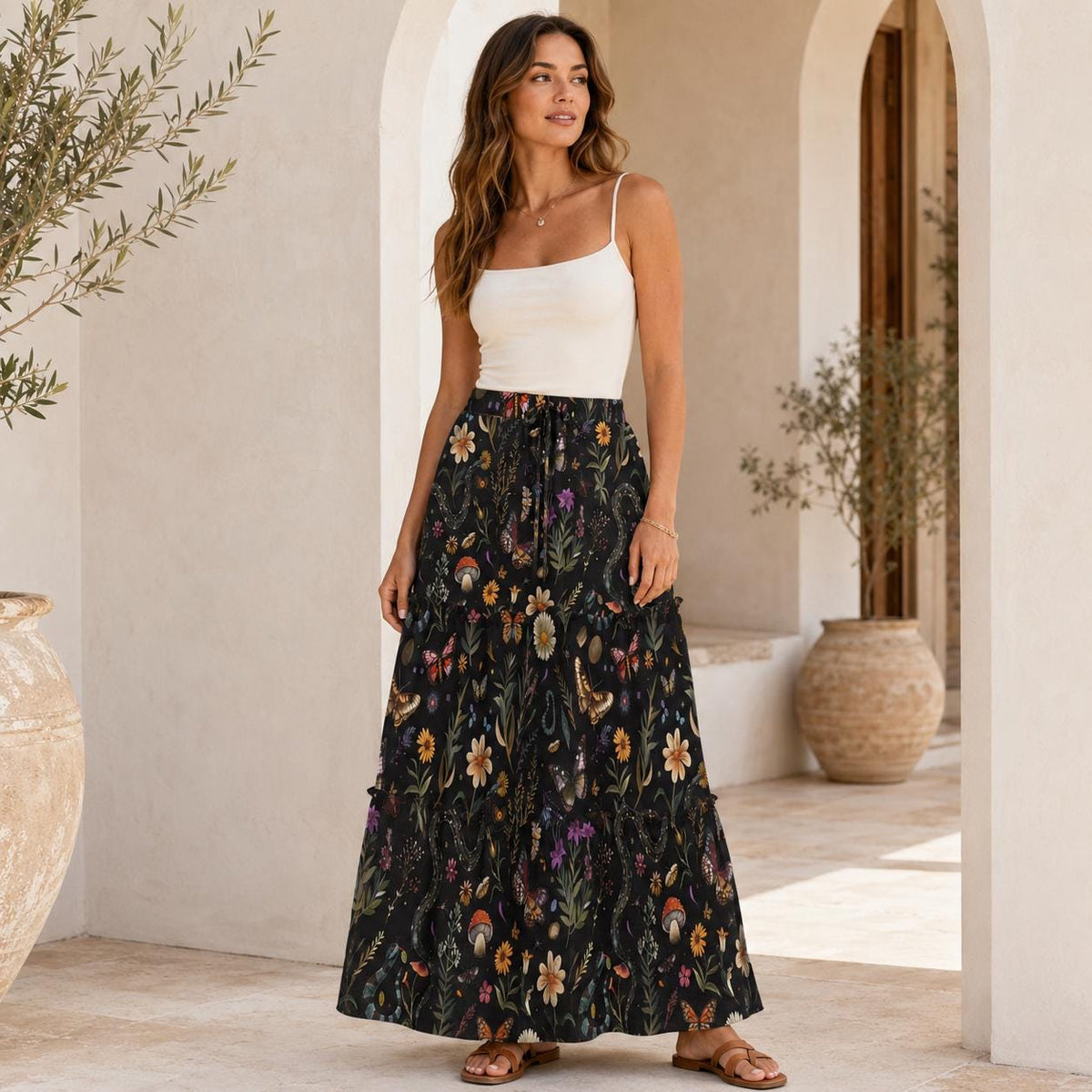 Enchanted Woodland Maxi Skirt, Mushrooms, Moths and Ferns