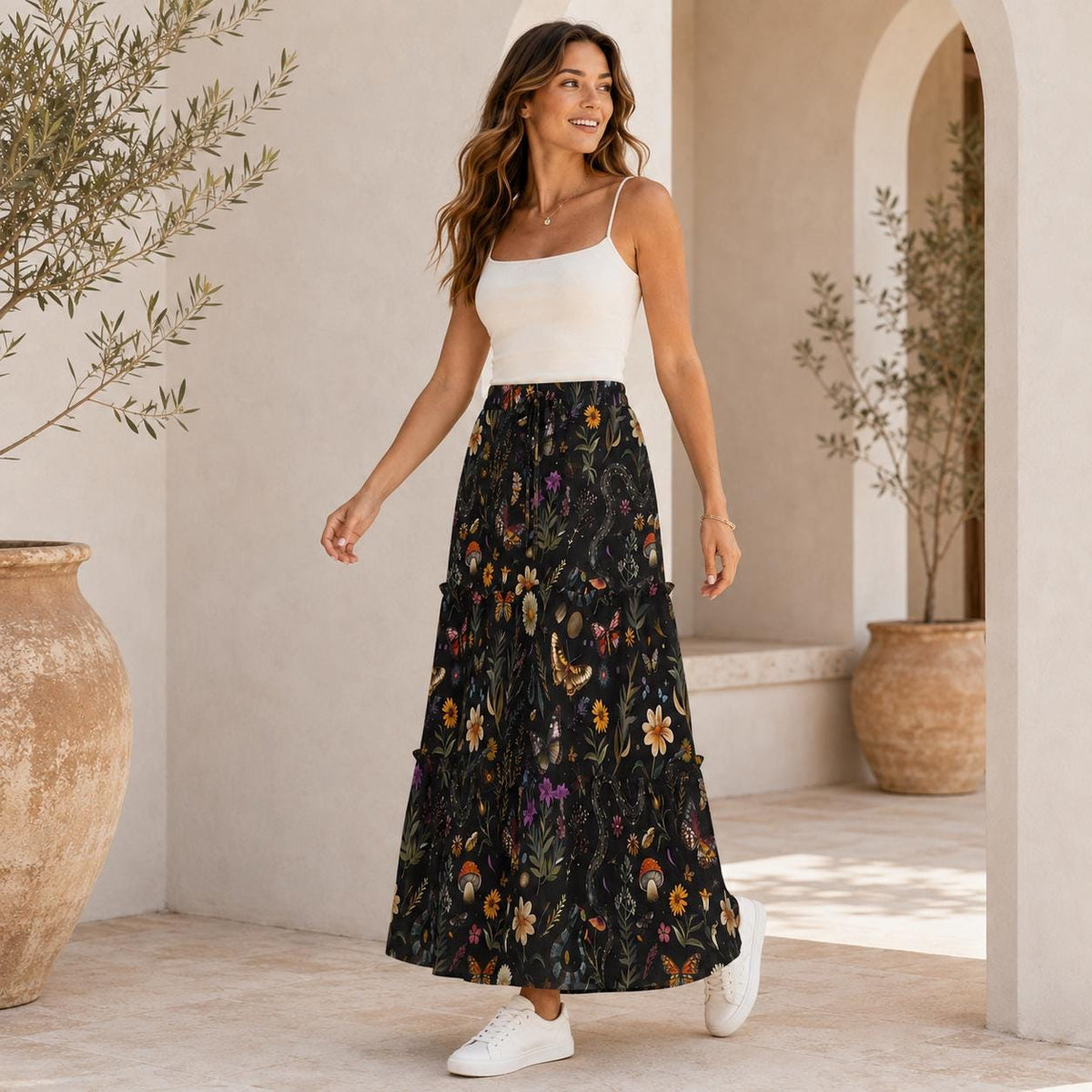 Enchanted Woodland Maxi Skirt, Mushrooms, Moths and Ferns