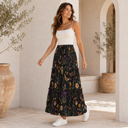 Enchanted Woodland Maxi Skirt, Mushrooms, Moths and Ferns