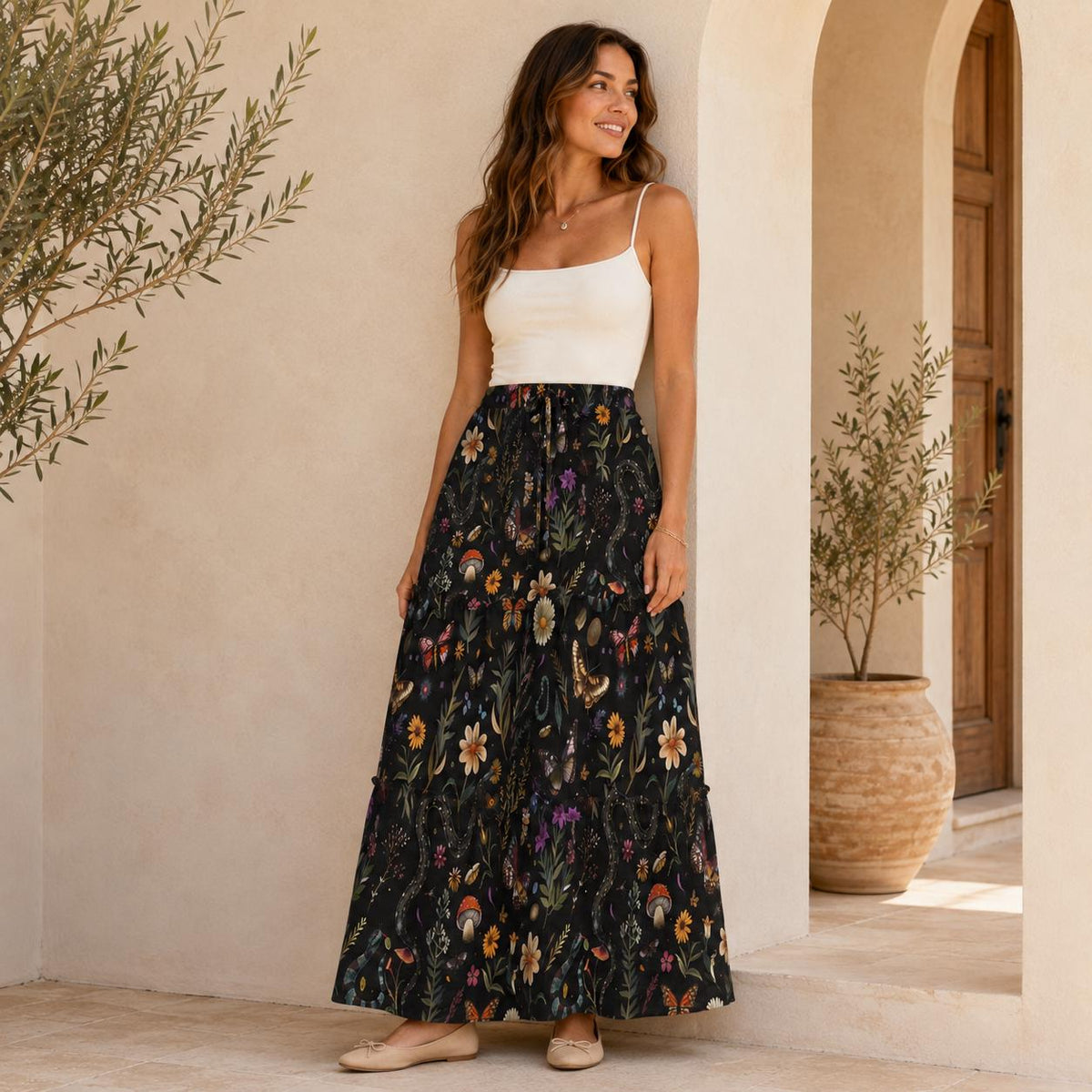 Enchanted Woodland Maxi Skirt, Mushrooms, Moths and Ferns