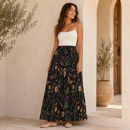 Enchanted Woodland Maxi Skirt, Mushrooms, Moths and Ferns