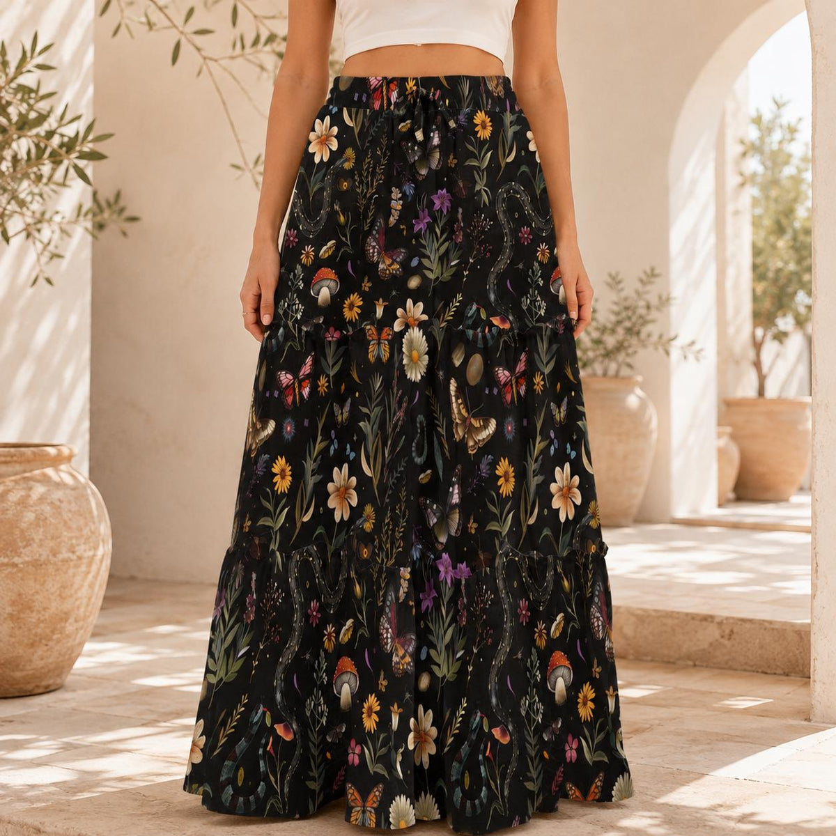 Enchanted Woodland Maxi Skirt, Mushrooms, Moths and Ferns
