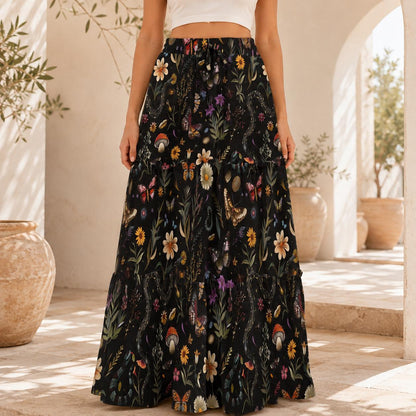 Enchanted Woodland Maxi Skirt, Mushrooms, Moths and Ferns