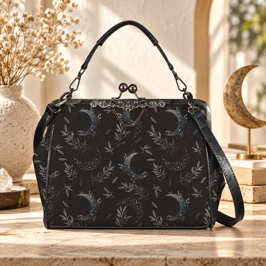 Black Moon Purse, Gothic Lunar Clutch, Dark Celestial Bag