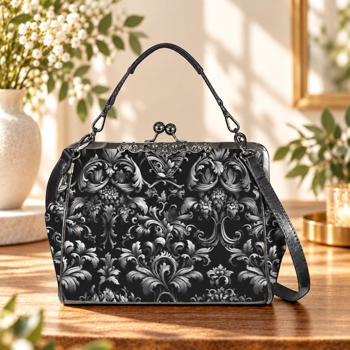 Baroque Black Handbag, Gothic Victorian Purse, Witchy Gift Bag