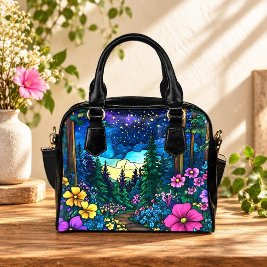 Mountain Wildflower Handbag, Scenic Night Sky Satchel, Forest Trail Shoulder Purse