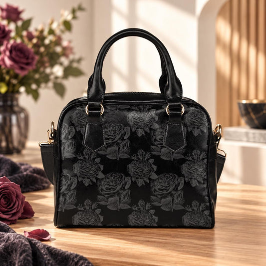 Black Rose Satchel, Dark Floral Purse, Gothic Romantic Handbag