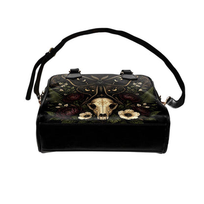 Gothic Skull and Golden Moth Shoulder Bag with Moon Phases and Crossbody Strap