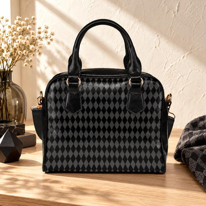 Black Harlequin Handbag, Gothic Satchel Purse, Dark Academia Shoulder Bag