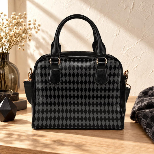 Black Harlequin Handbag, Gothic Satchel Purse, Dark Academia Shoulder Bag