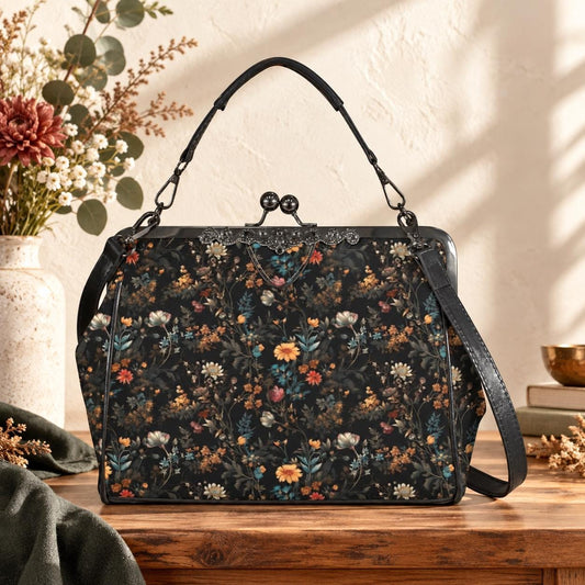 Dark Floral Purse, Gothic Flower Bag, Witchy Floral Clutch