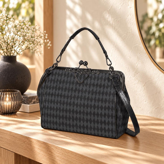 Harlequin Diamond Handbag, Vintage Clasp Purse, Geometric Retro Bag
