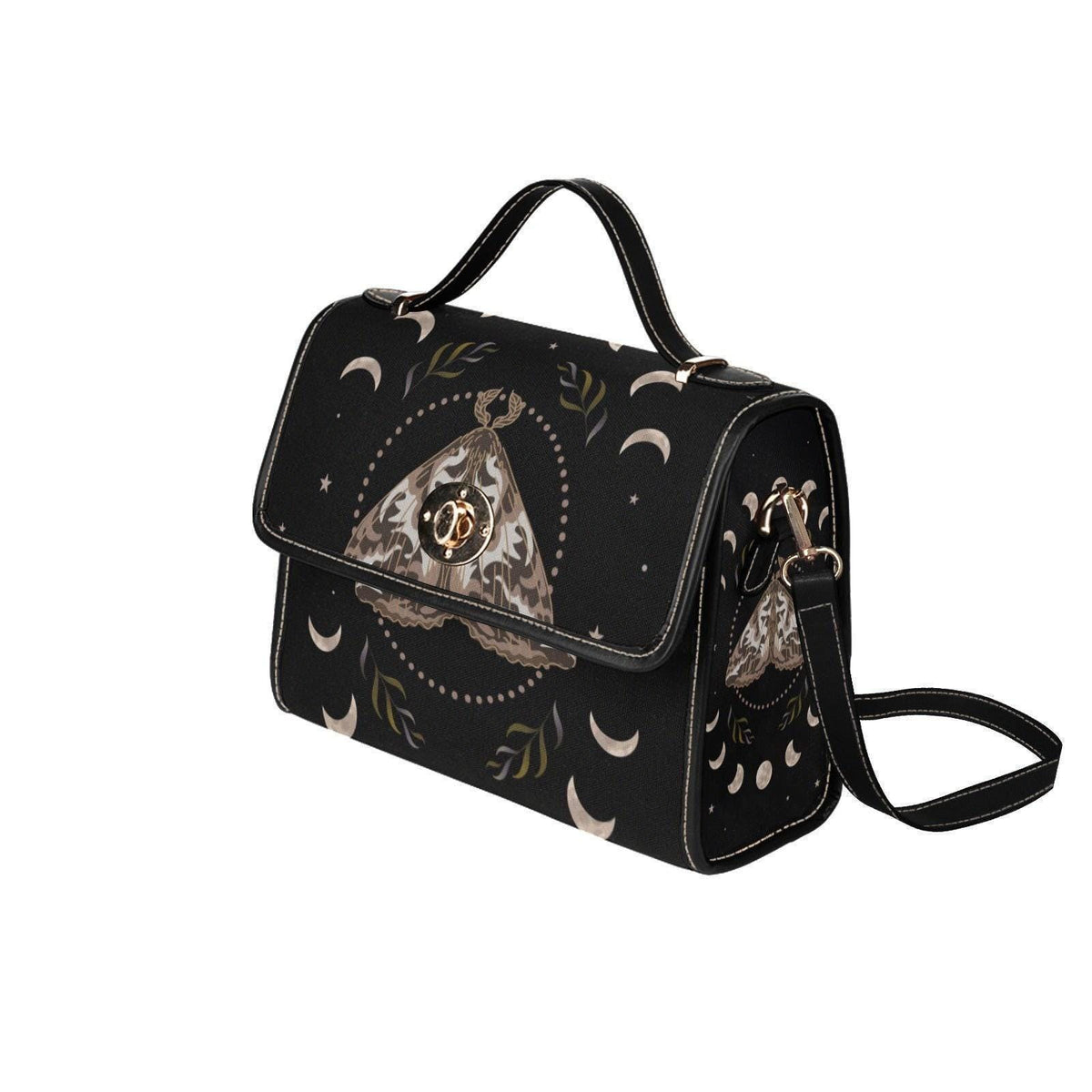 Moth Moon Handbag, Gothic Crossbody Purse, Celestial Top Handle Bag