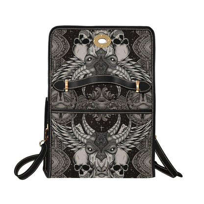 Skull Satchel Purse, Horned Dark Art Handbag, Monochrome Statement Bag