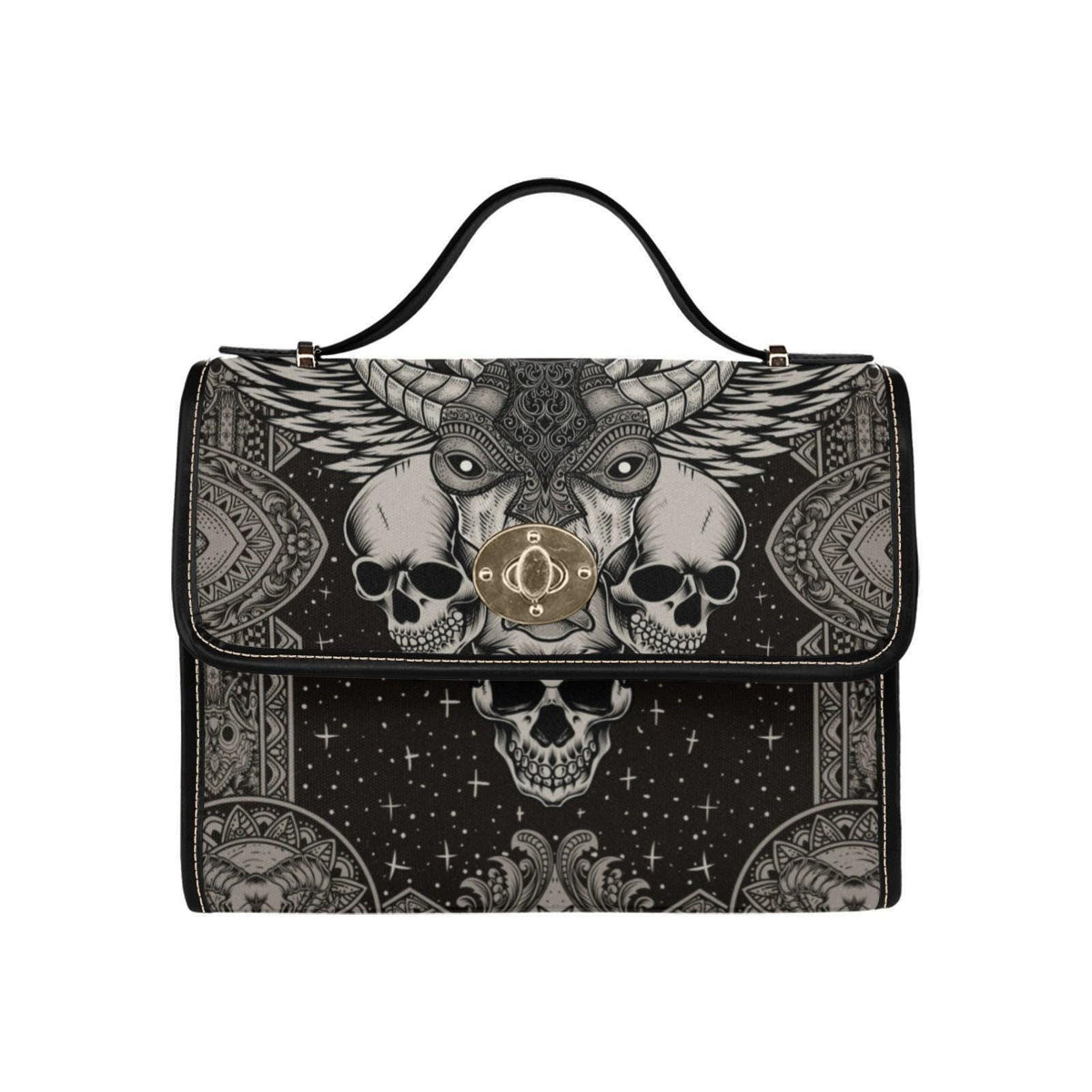 Skull Satchel Purse, Horned Dark Art Handbag, Monochrome Statement Bag