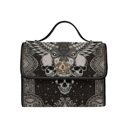 Skull Satchel Purse, Horned Dark Art Handbag, Monochrome Statement Bag