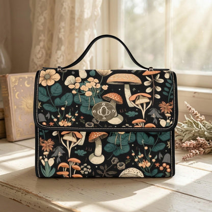 Mushroom Satchel Purse, Cottagecore Crossbody Bag, Woodland Floral Handbag for Her