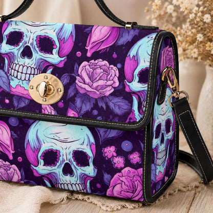 Pastel Skull Floral Crossbody Bag, Soft Goth Handbag, Witchy Accessory