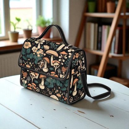 Mushroom Satchel Purse, Cottagecore Crossbody Bag, Woodland Floral Handbag for Her