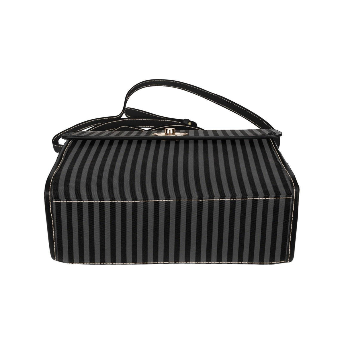Black Stripe Satchel Bag, Minimalist Top Handle Purse, Tailored Monochrome Handbag