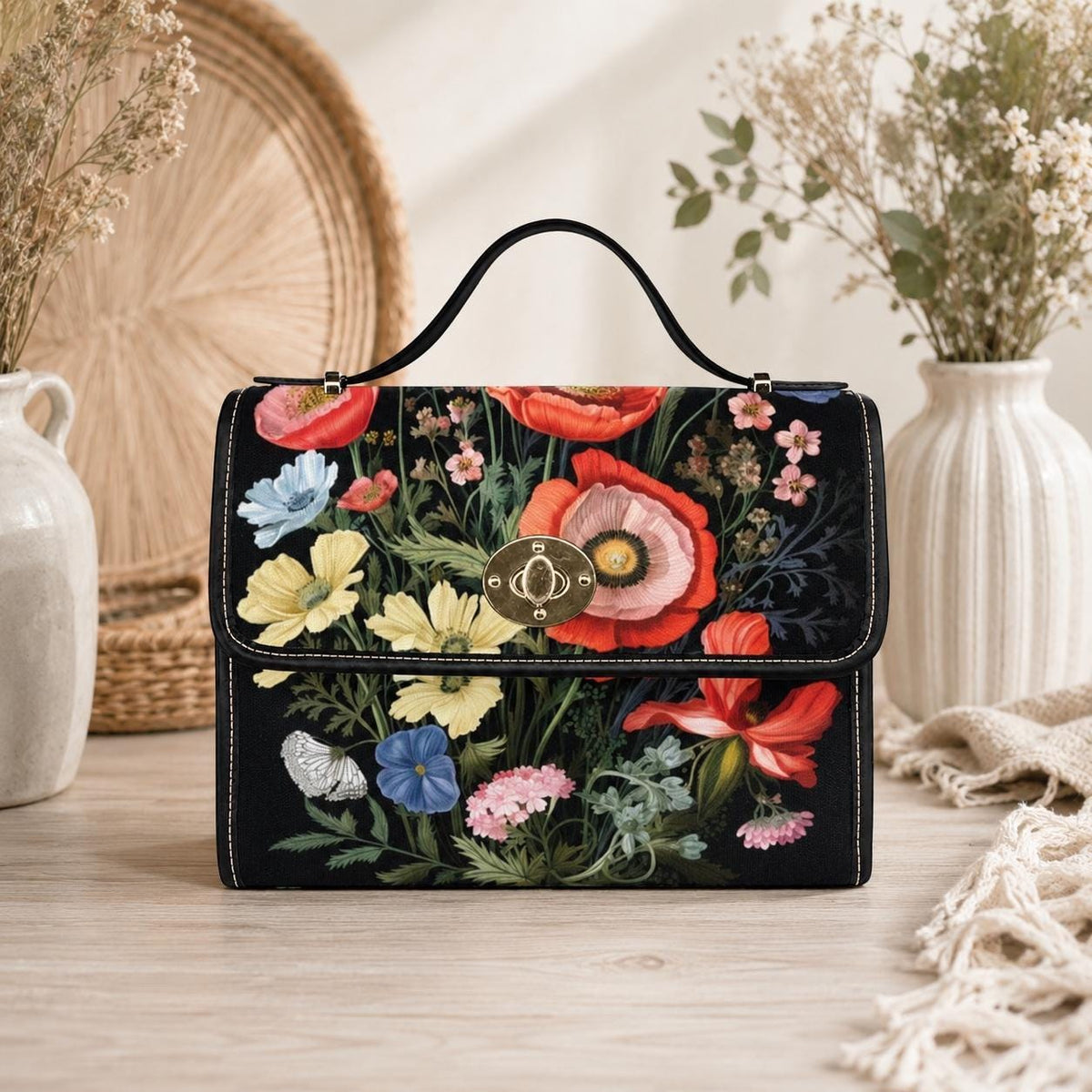 Vintage Botanical Purse, Moody Floral Satchel, Romantic Cottagecore Handbag