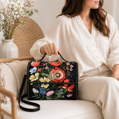 Vintage Botanical Purse, Moody Floral Satchel, Romantic Cottagecore Handbag