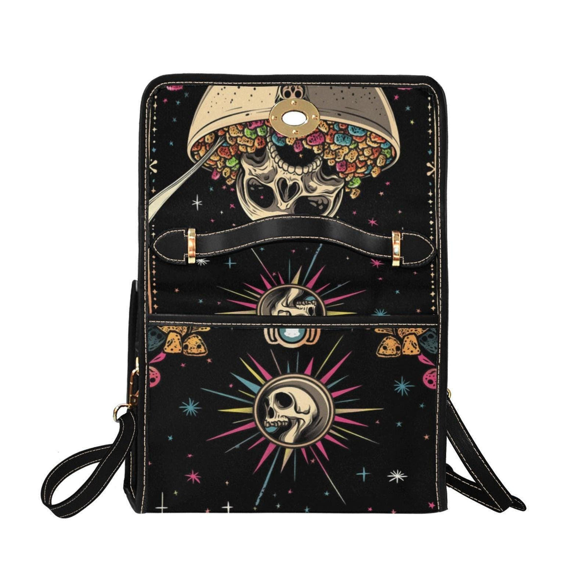 Dark humor shoulder bag, cereal killer canvas satchel, alt goth streetwear purse