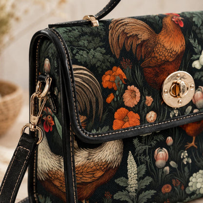 Rooster & Hen Garden Handbag – Rustic Countryside Farmhouse bag