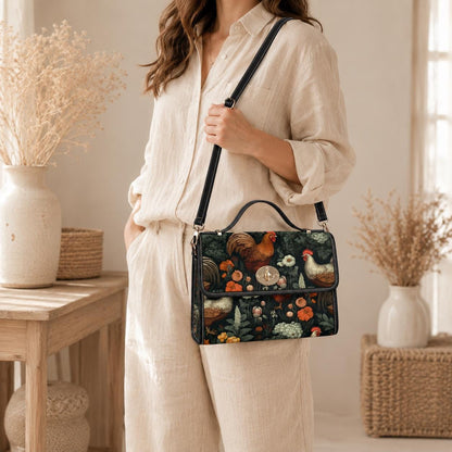 Rooster & Hen Garden Handbag – Rustic Countryside Farmhouse bag