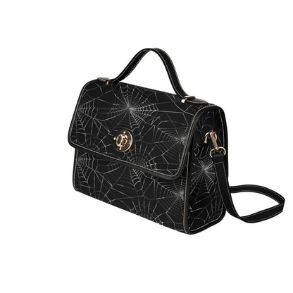 Spiderweb Crossbody Bag, Black Gothic Satchel Purse, Gold Turn Lock, Halloween Handbag