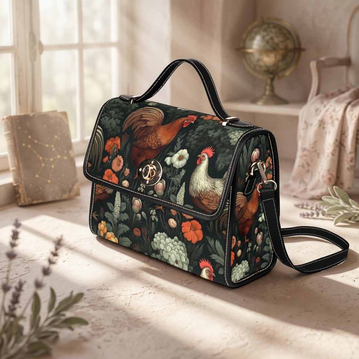 Rooster & Hen Garden Handbag – Rustic Countryside Farmhouse bag