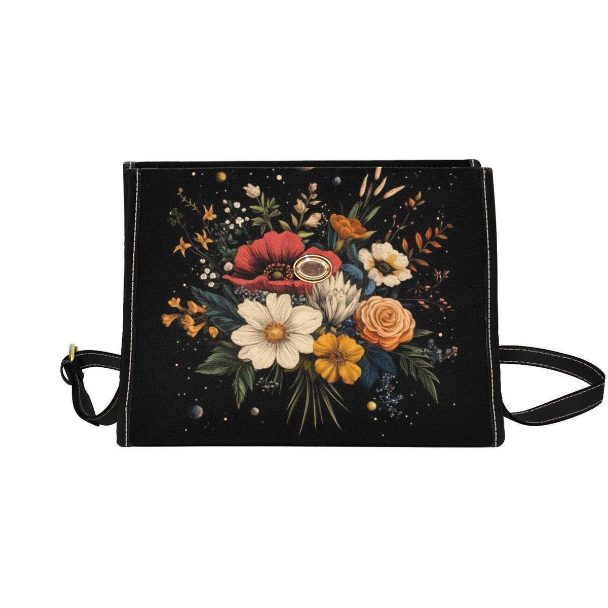 Dark Floral Satchel Purse, Vintage Bouquet Top Handle Handbag
