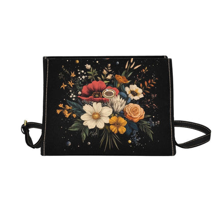 Dark Floral Satchel Purse, Vintage Bouquet Top Handle Handbag