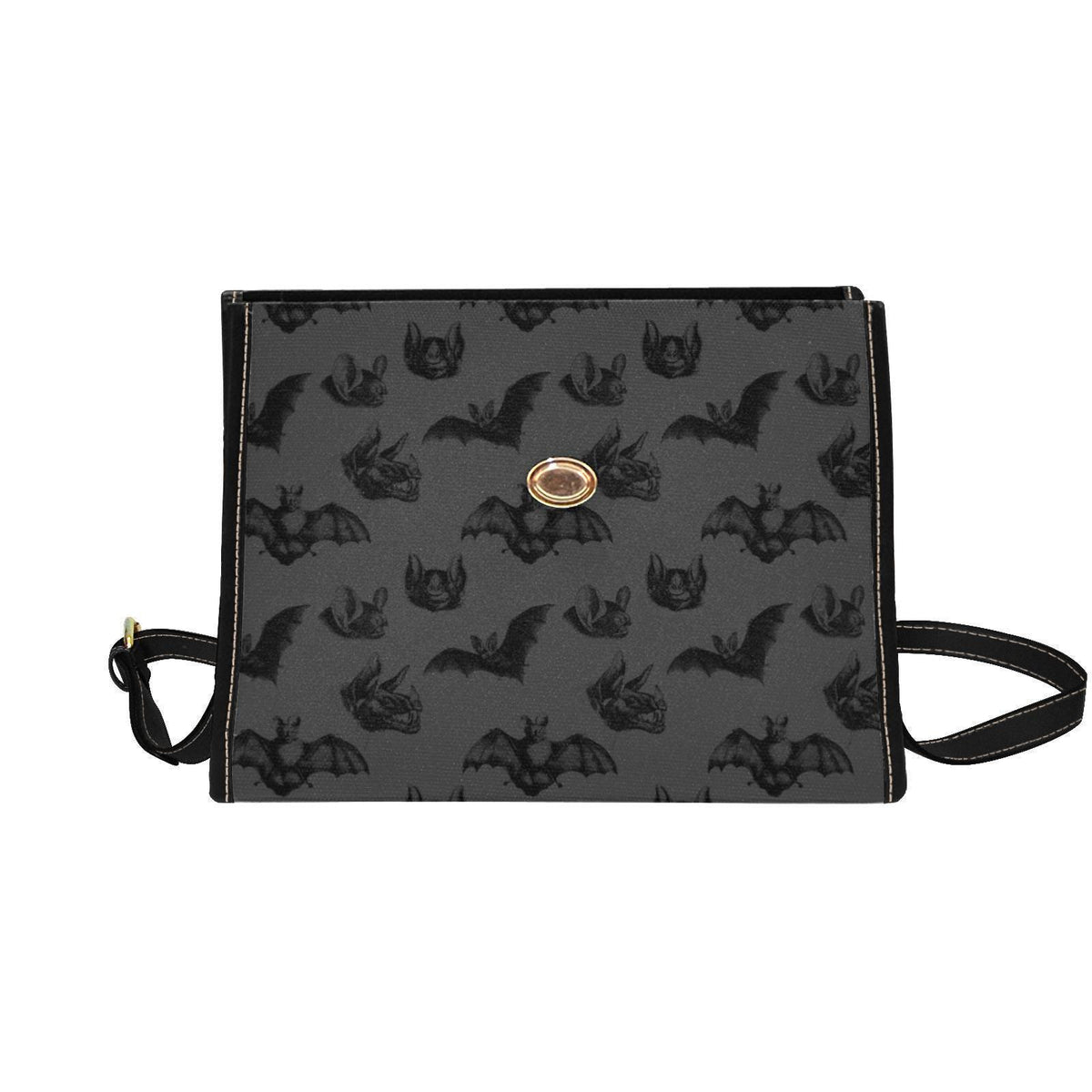 Black Bat Satchel Purse, Gothic Style Handbag, Dark Print Everyday Shoulder Bag