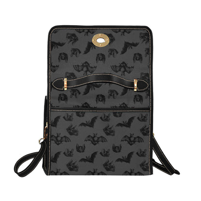 Black Bat Satchel Purse, Gothic Style Handbag, Dark Print Everyday Shoulder Bag