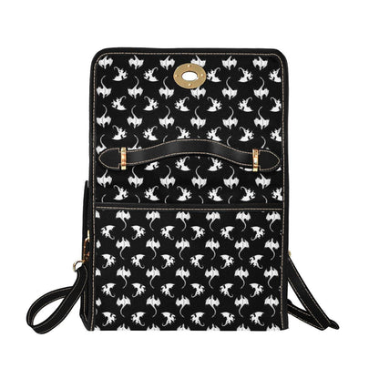 Dragon Print Crossbody Purse, Gothic Top Handle Handbag, Black Fantasy Satchel Bag