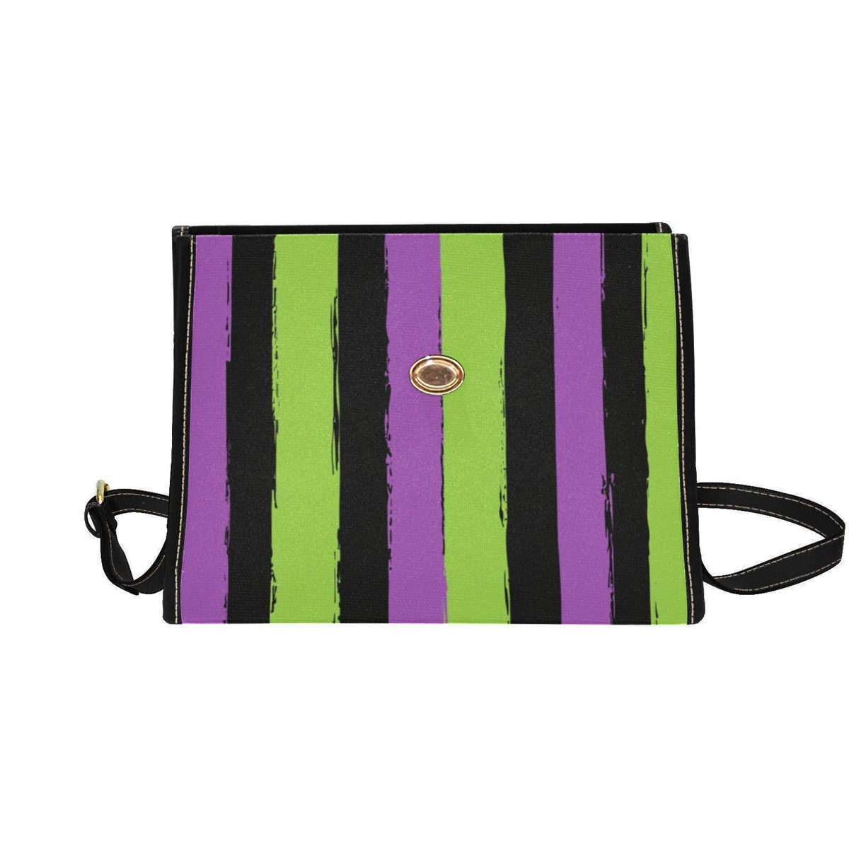 Halloween satchel purse, purple green striped handbag, gothic top handle bag