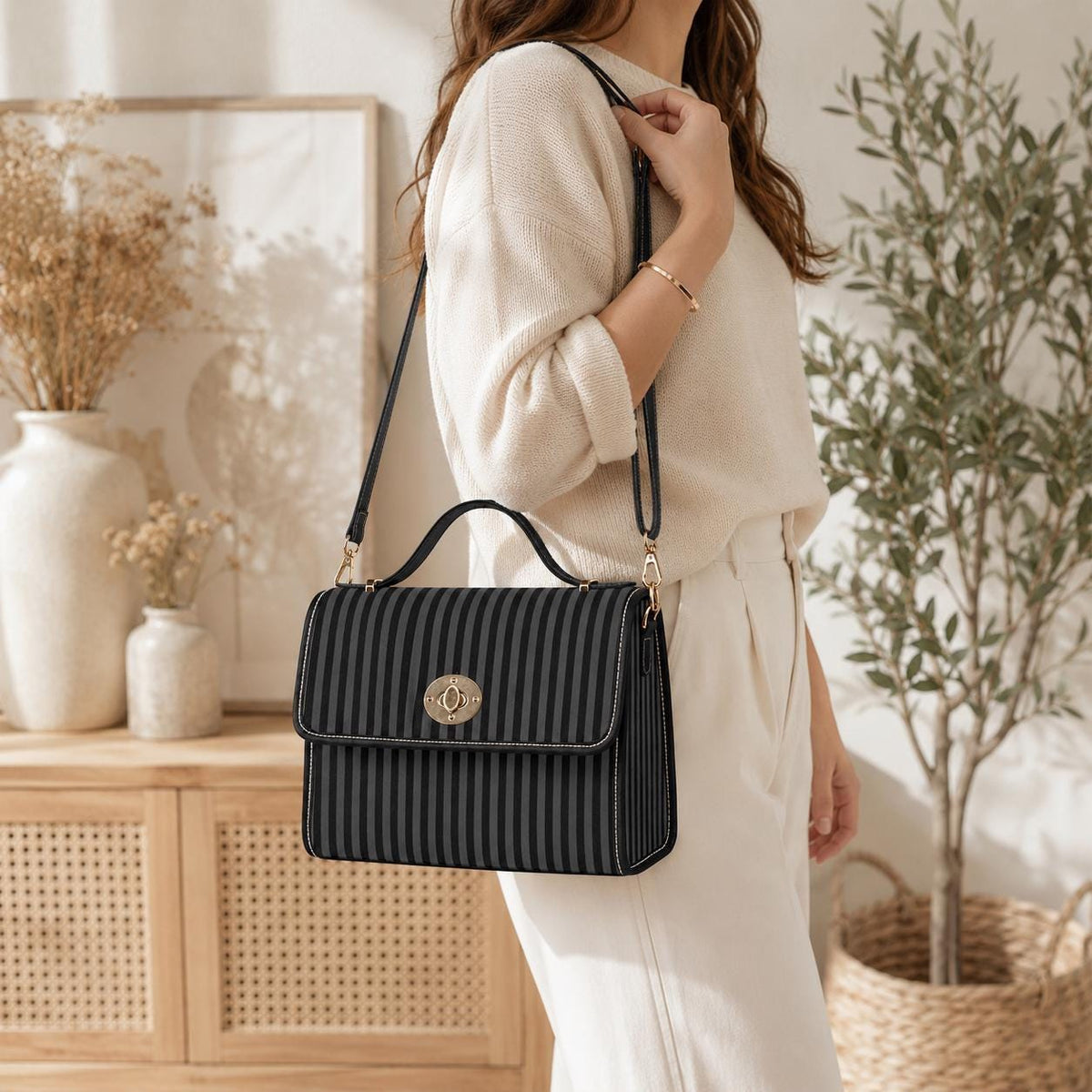 Striped Crossbody Shoulder Bag, Black Goth Bag, Gothic Moth Bag