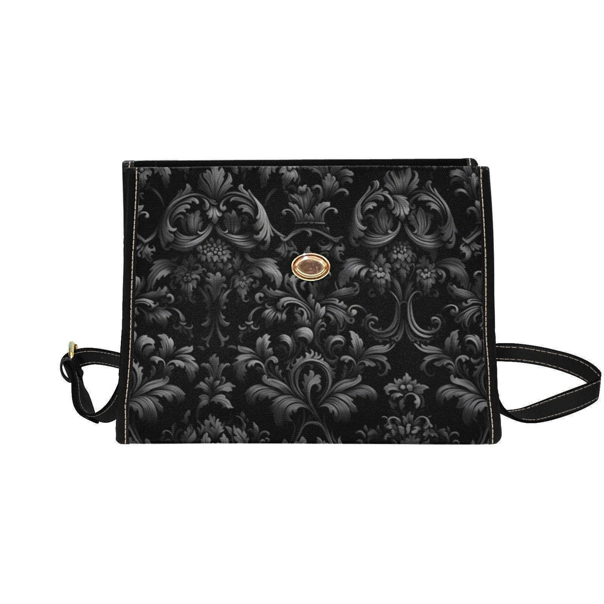 Gothic Damask Canvas Satchel, Victorian Vamp Crossbody Bag