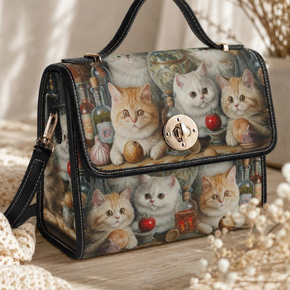 Cat Lover Purse with Kittens, Witchy Apothecary Handbag, Cute Top Handle Bag