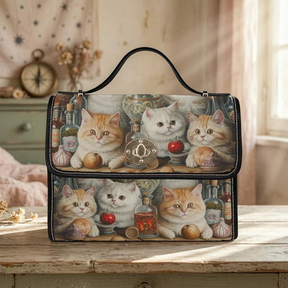 Cat Lover Purse with Kittens, Witchy Apothecary Handbag, Cute Top Handle Bag
