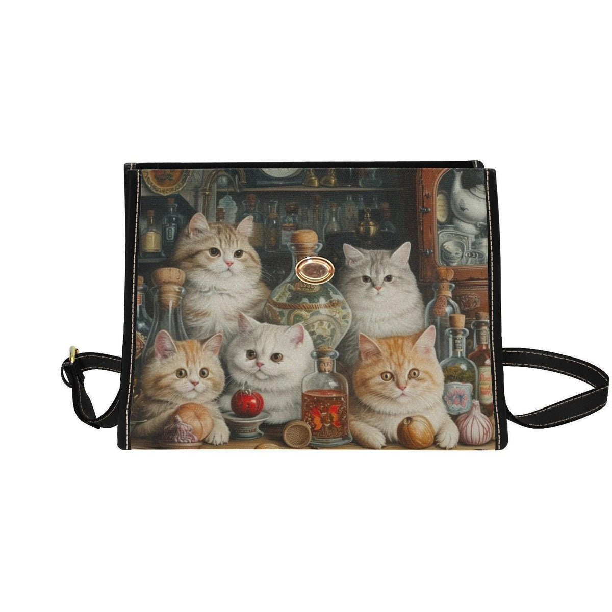 Cat Lover Purse with Kittens, Witchy Apothecary Handbag, Cute Top Handle Bag