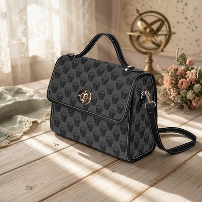 Gothic Skull Crossbody Bag, Charcoal Satchel Purse with Turn Lock